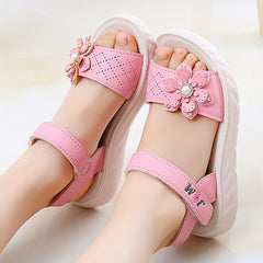 Girls Flower Decor Open Toe Sandals - Lightweight Breathable Summer Sandals