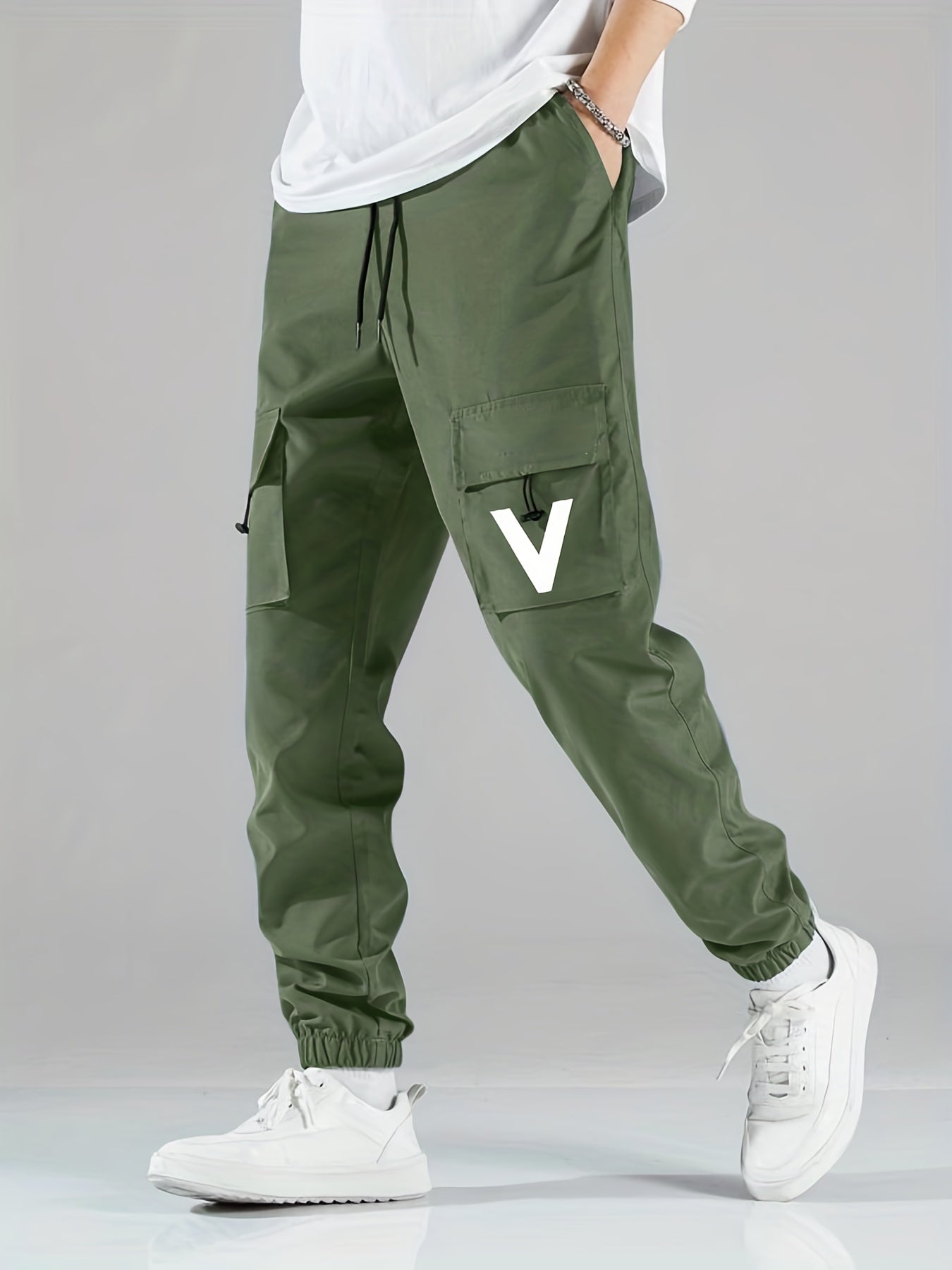 V Cargo Pants Men's Loose Casual Outdoor Work Streetwear Hip Pop Style