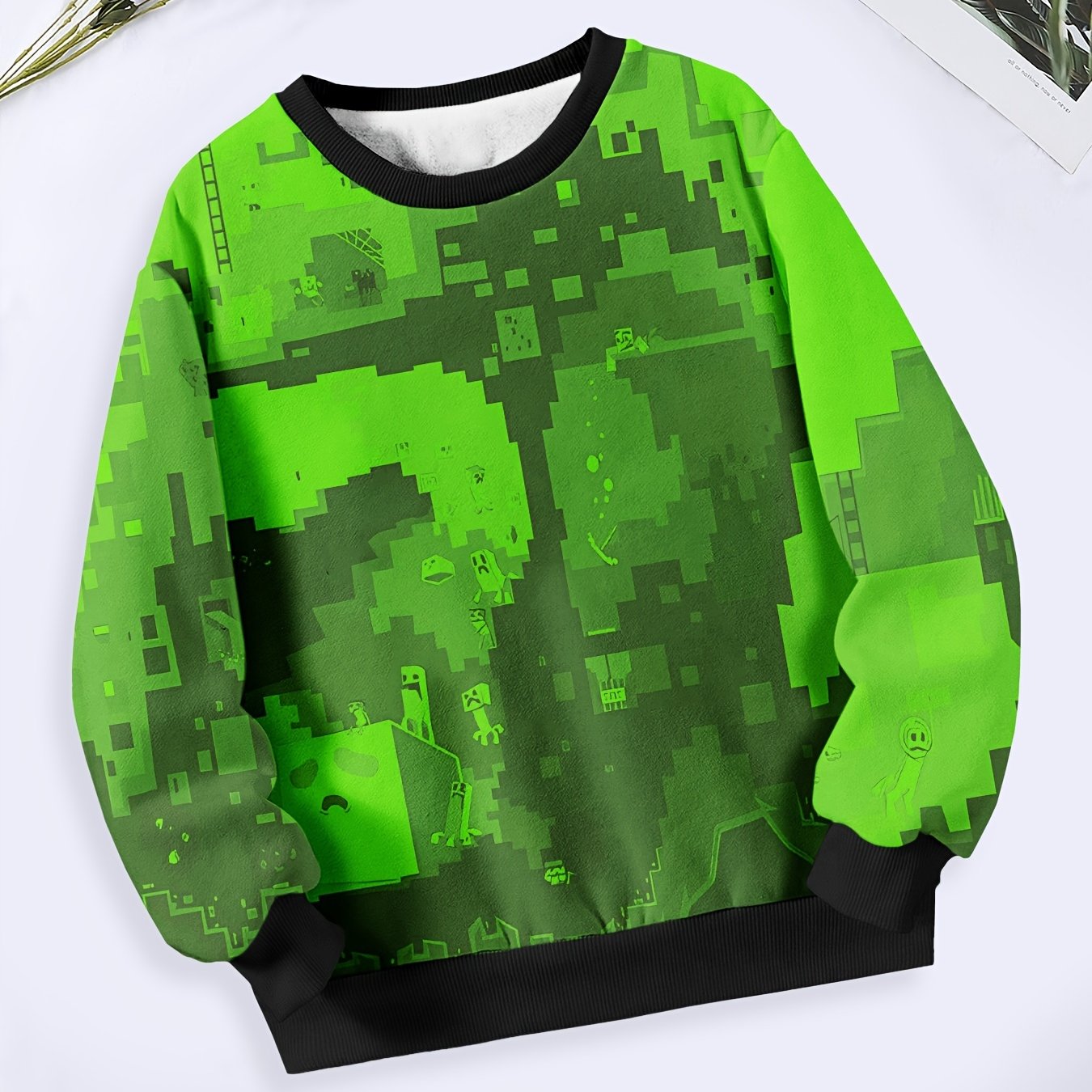 Girls Geometric Pattern Crew Neck Sweatshirt