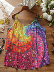 Floral Print Tank Top Split Strap Round Neck Medium Stretch