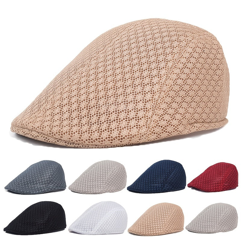 Breathable Mesh Summer Hat Adjustable Newsboy Beret Ivy Cap Cabbie Flat Cap
