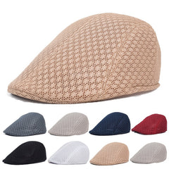 Breathable Mesh Summer Hat Adjustable Newsboy Beret Ivy Cap Cabbie Flat Cap