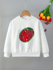 Strawberry Fleece Sweatshirt For Girls Round Neck Long Sleeve Top Pullovers