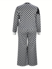 Funny Face & Checkerboard Print Top & Pants Set