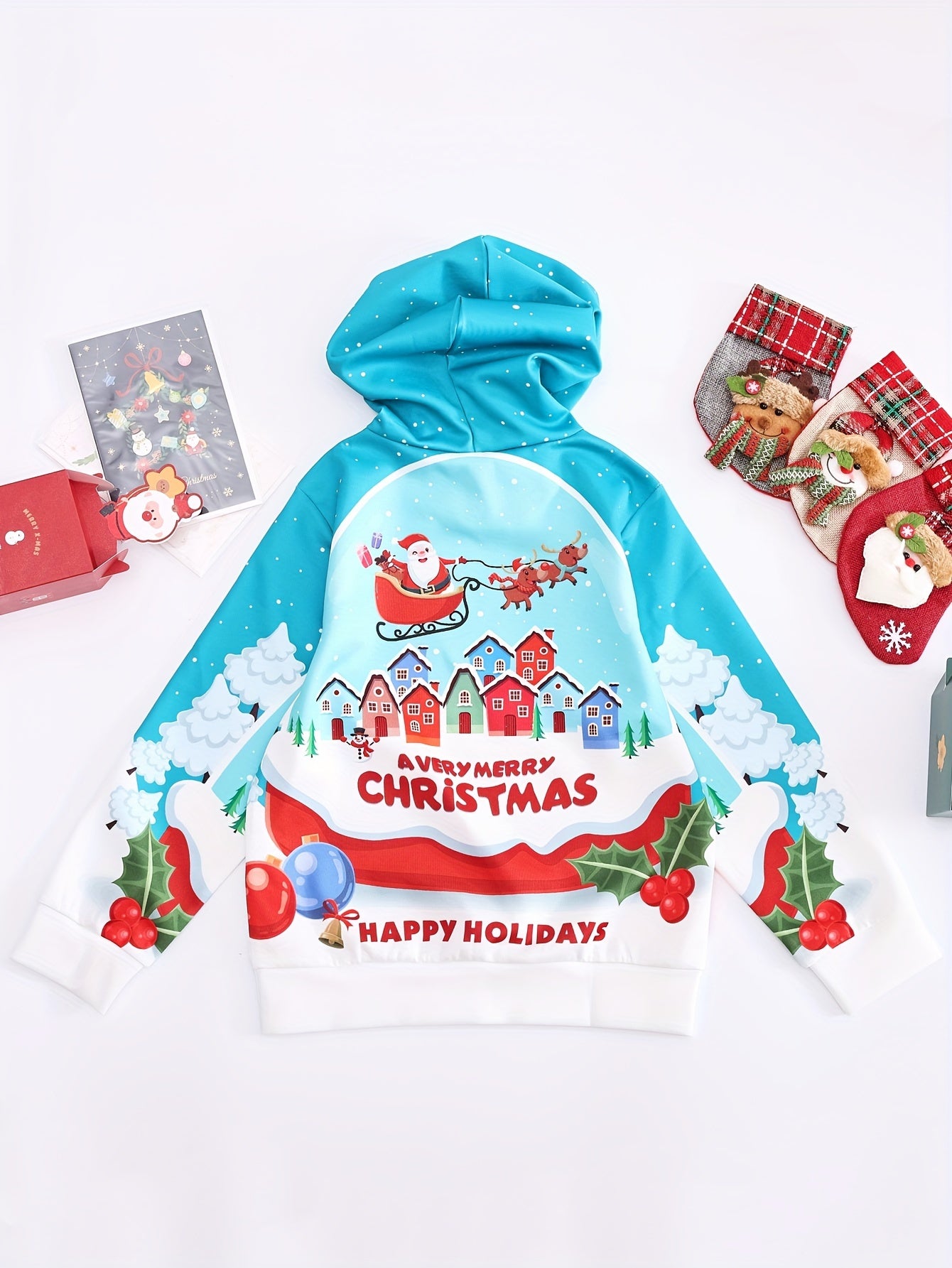 Girls Santa Print Hoodies Comfy Sweatshirt Christmas Gift Party