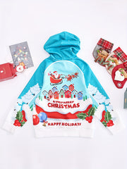 Girls Santa Print Hoodies Comfy Sweatshirt Christmas Gift Party