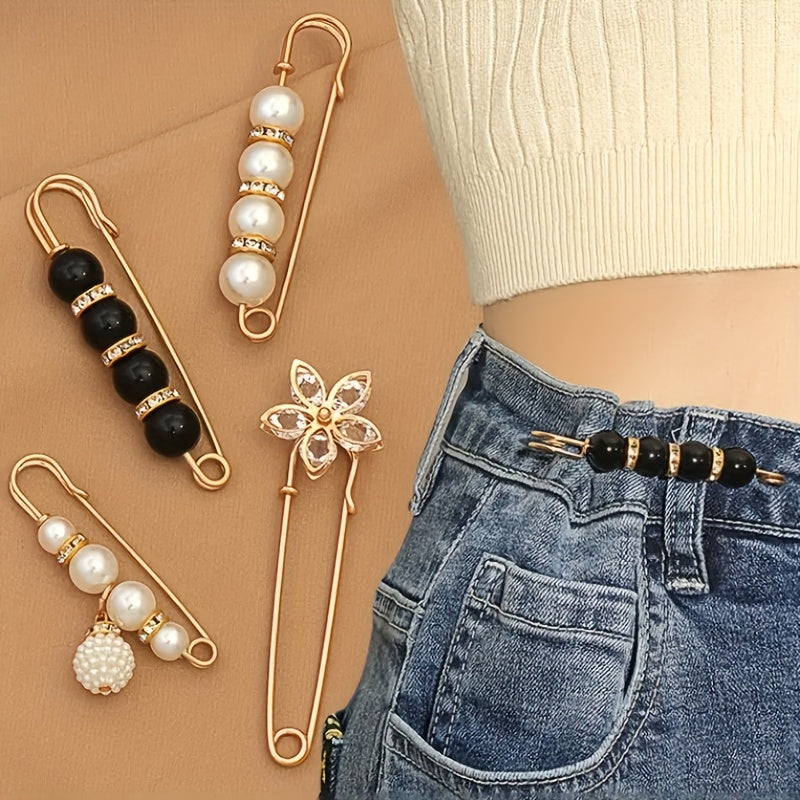 Vintage Faux Pearls Waistband Pin for Women Clothing Dresses