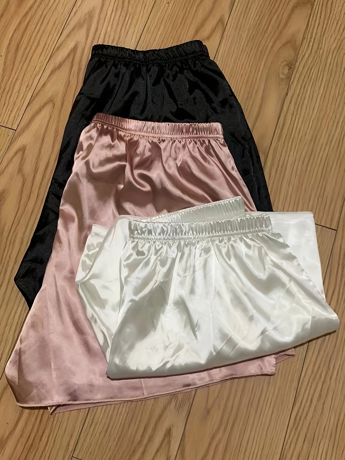 3 Pack Plus Size Casual Pajama Bottoms Set Women's Plus Silky Satin Solid