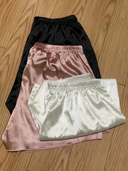 3 Pack Plus Size Casual Pajama Bottoms Set Women's Plus Silky Satin Solid
