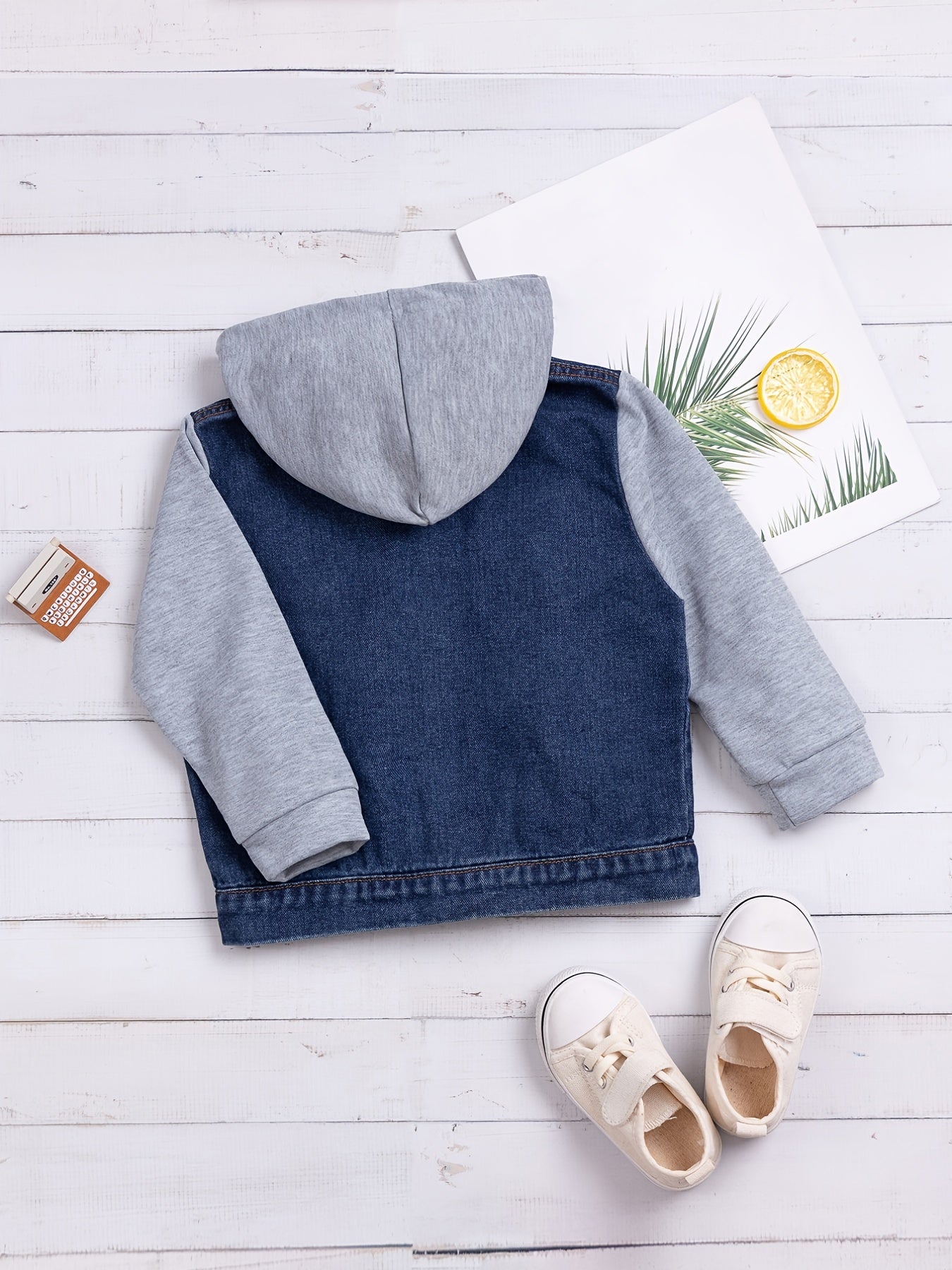 Baby Boys Denim Splicing Hooded Jacket Button Coat Toddler Clothes