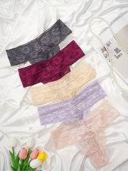7pcs Floral Lace Thongs Soft Comfy Mesh Skin friendly Panties Women