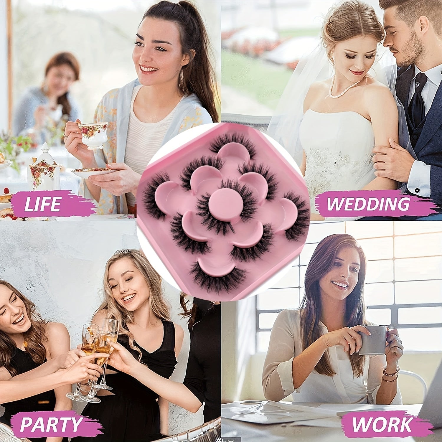 5 Pairs Natural False Eyelashes 3D Wispy 12 18mm Cat Eye Faux Mink Lashes