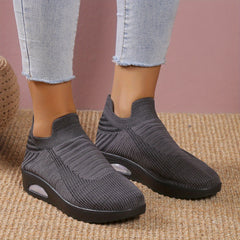 Women's Colorblock Flying Woven Slip-On Sneakers with Thick Bottom