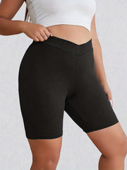 Women's Solid Wide Waistband Biker Shorts