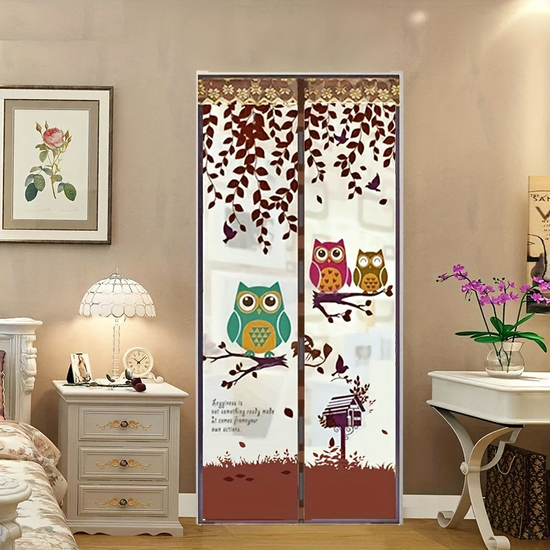 Chocolate Owl Pattern Magnetic Screen Door - Strong Mesh Sealing Magnet