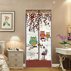Chocolate Owl Pattern Magnetic Screen Door - Strong Mesh Sealing Magnet