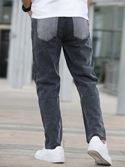 Men's Slim Patchwork Denim Pants for Spring