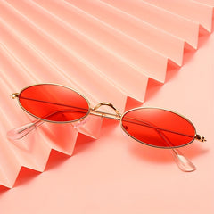 Oval Metal Frame Sunglasses for Women Men Hiphop Tinted Lens UV400