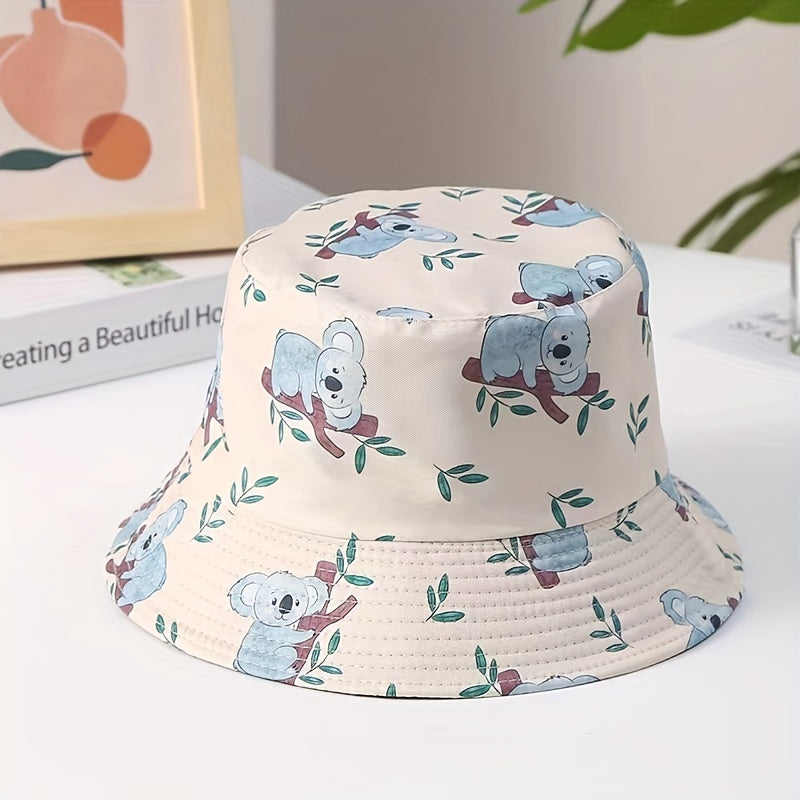 Koala Print Reversible Bucket Hat Cartoon Lightweight Basin Hat