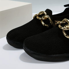 Women's Mesh Slip On Sneakers with Metallic Chain Decor Lightweight Shoes