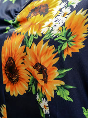 Women's Plus Sunflower Print Sweetheart Neck Cocktail Party Dress With Belt