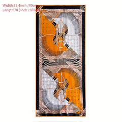 Geometric Horse Print Long Scarf Classic Silk Shawl Vintage