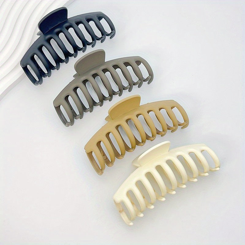 4pcs Large Hair Claw Non Slip Thick Matte Plastic Hair Claw Women's Accessories