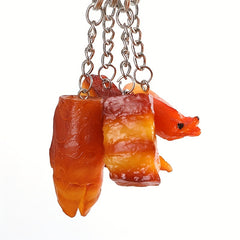 Creative PVC Food Keychain Funny Pork Metal Keyring Gift