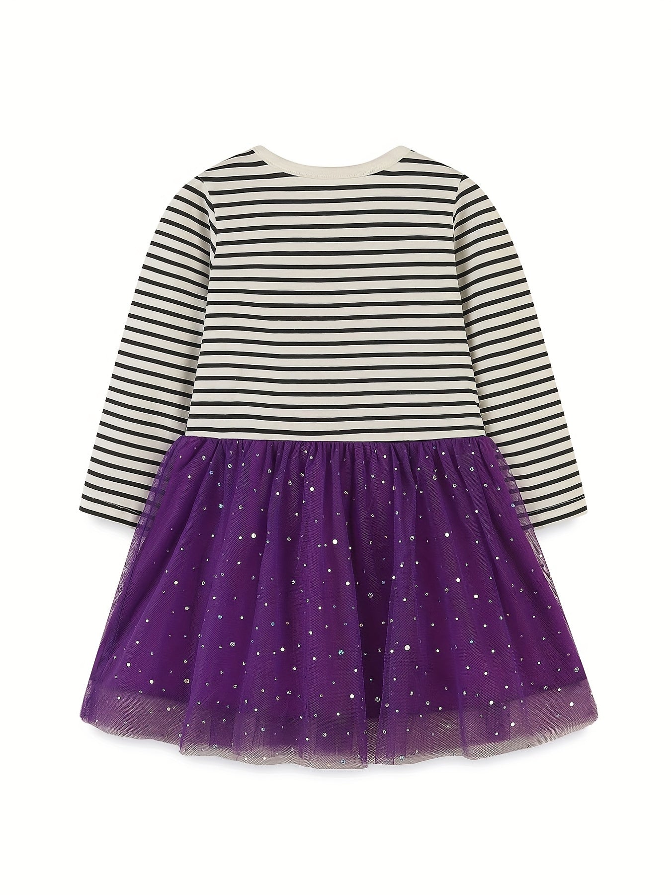 Halloween Witch Embroidered Striped Dress for Toddler Girls