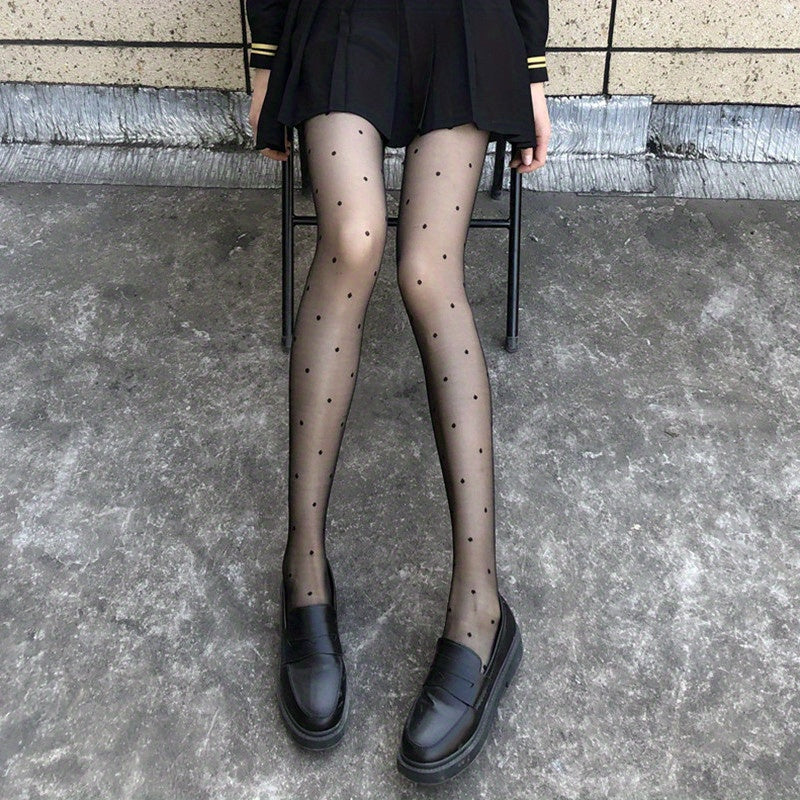 Polka Dot Mesh Tights Sheer Slim Footed Pantyhose