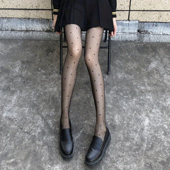 Polka Dot Mesh Tights Sheer Slim Footed Pantyhose
