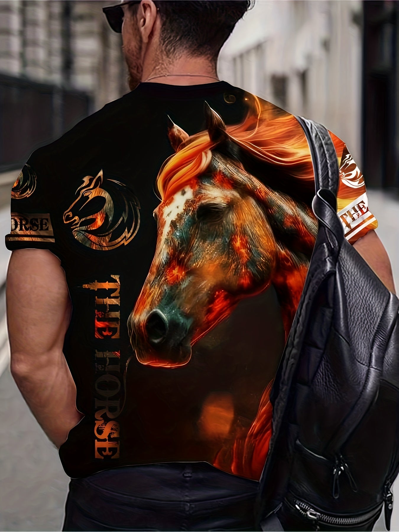 3D Horse Print Men's Stretch T-shirt Outdoor Gift for Men