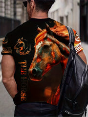 3D Horse Print Men's Stretch T-shirt Outdoor Gift for Men