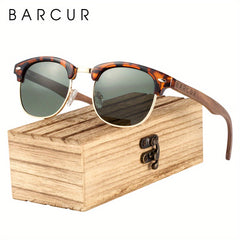 Polarized Oval Sunglasses Wooden Temple Glasses UV400