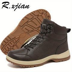 XJIAN Men's High Top Hiking Boots Durable Non Slip PU Leather Boot