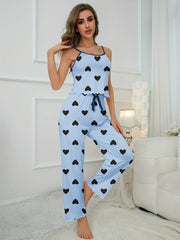 Heart Print Pajama Set Cami Top & Pants Women's Sleepwear