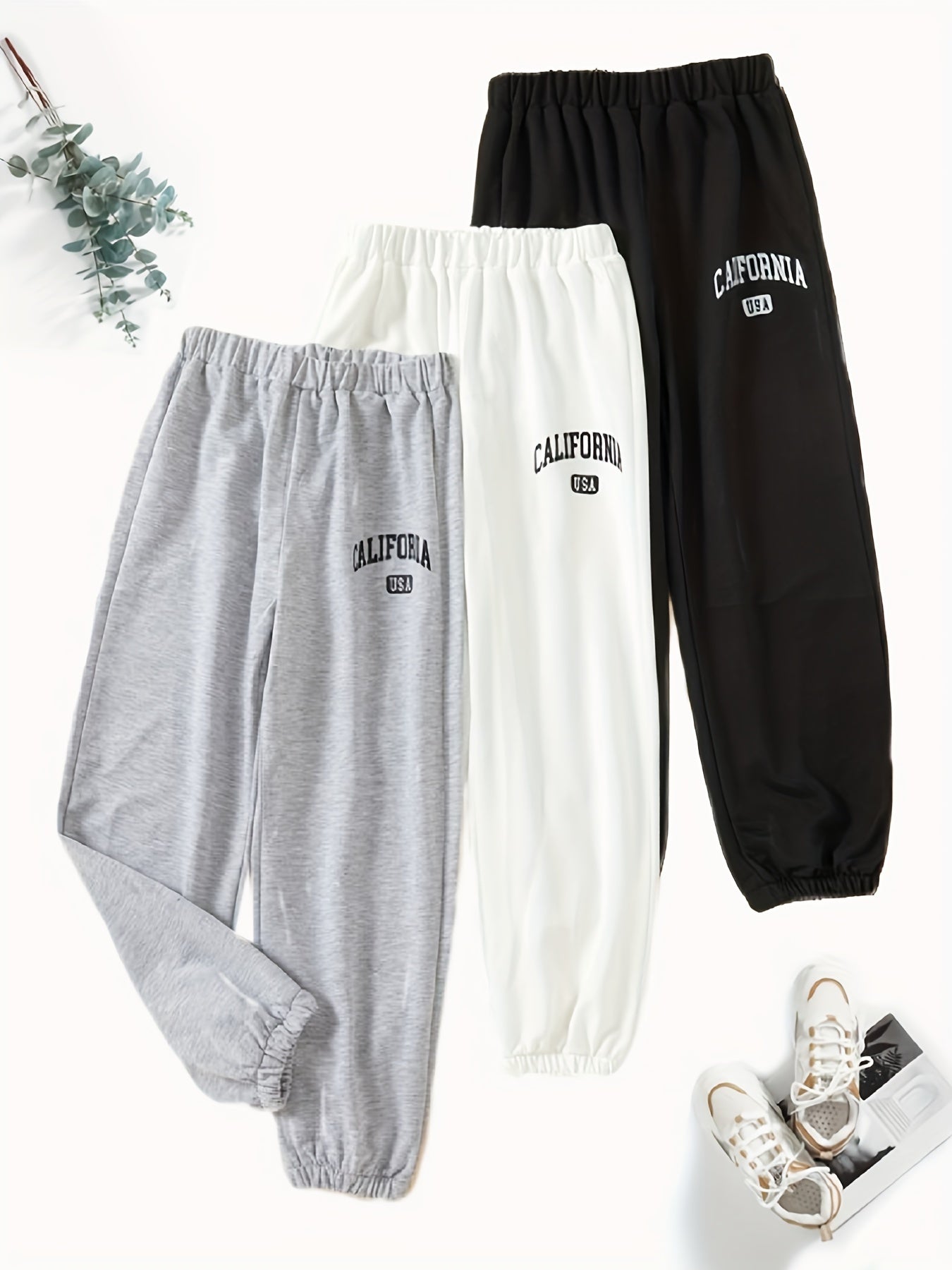 3pcs CALIFORNIA Letter Boys Active Sweatpants Breathable Jogger Sports Pants