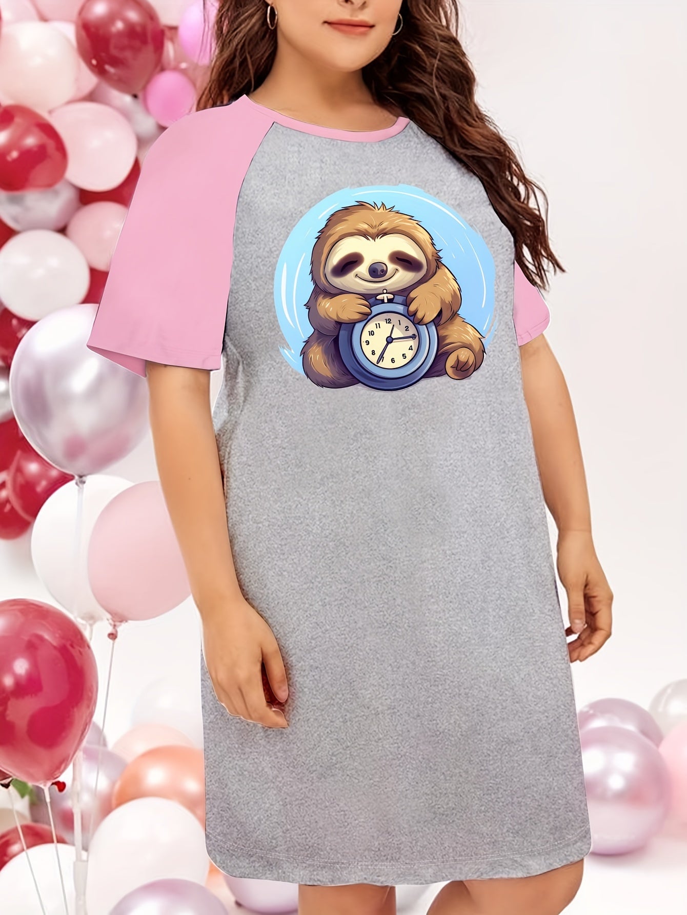 Sloth Print Raglan Sleeve Sleep Dress