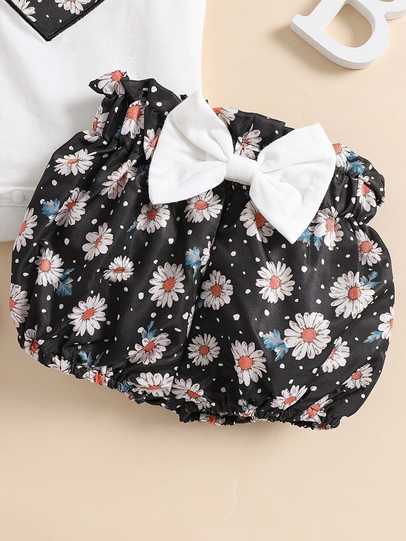Baby Heart Floral Outfit Onesie & Shorts & Headband Short Sleeves Kids Clothes