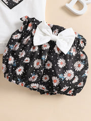 Baby Heart Floral Outfit Onesie & Shorts & Headband Short Sleeves Kids Clothes