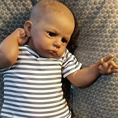 Dark Brown Skin Reborn Baby Doll Painted Hair 3D Skin