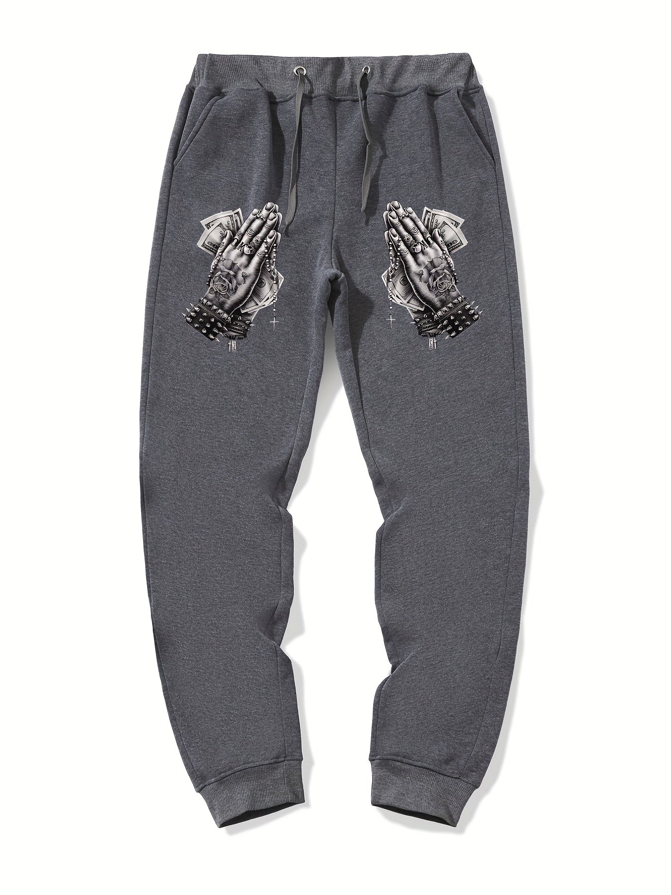 Praying Hands Print Men's Drawstring Sweatpants Loose Casual Jogger Pants