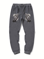 Praying Hands Print Men's Drawstring Sweatpants Loose Casual Jogger Pants