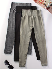 3-Pk Solid Tummy Control Leggings High Waist Yoga Gym Pants