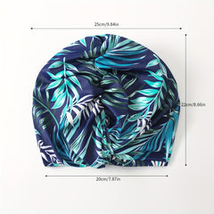 Tropical Leaf Print Ruched Swimming Hat Universal Water Sports Cap