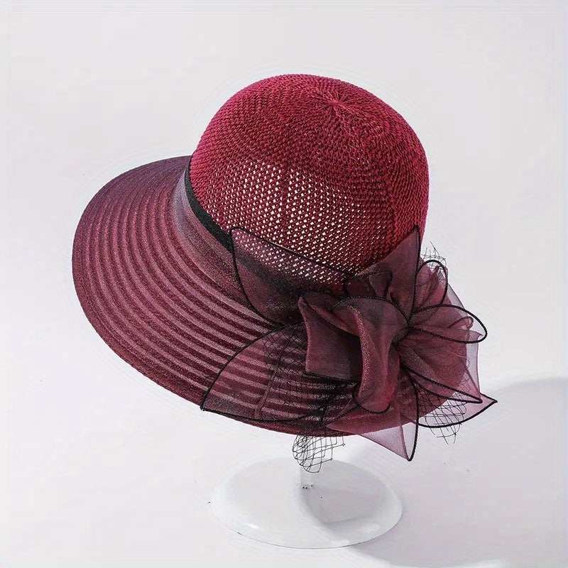 Organza Sun Hat Stitching Derby Hat Hollow Knitted Breathable Church