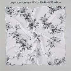 Flower Print Chiffon Scarf Square Shawl Casual Neckerchief