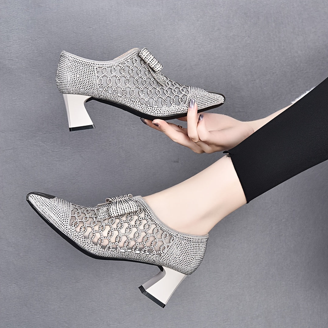 Women's Pointed Toe Low Heel Rhinestone Sandals