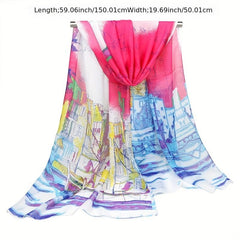 Sailboat Oil City Chiffon Silky Scarf Summer Sun Protection