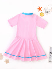 Girls Block Zipper One Piece Swimsuit Summer Beach Clothes